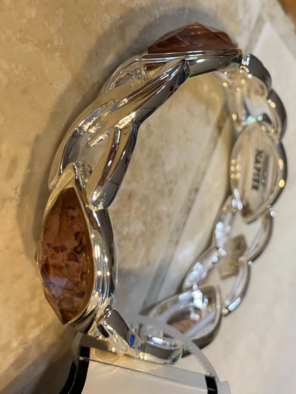 Napier Silver Tone Blush Abalone Stretch Bracelet